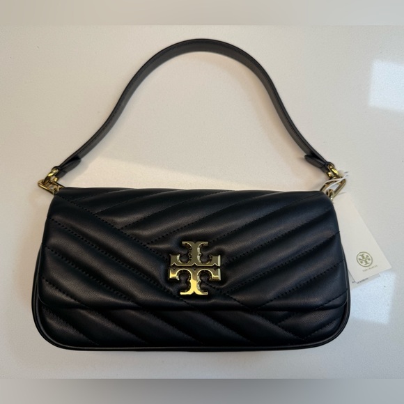 TORY BURCH *NWT* Kira Chevron Small Flap Shoulder Bag in Black Quilted Leather - Picture 2 of 10
